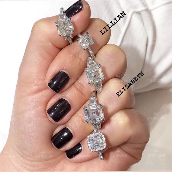 9.52Ct Three Stone Asscher Emerald White Sapphire - Picture 9 of 16